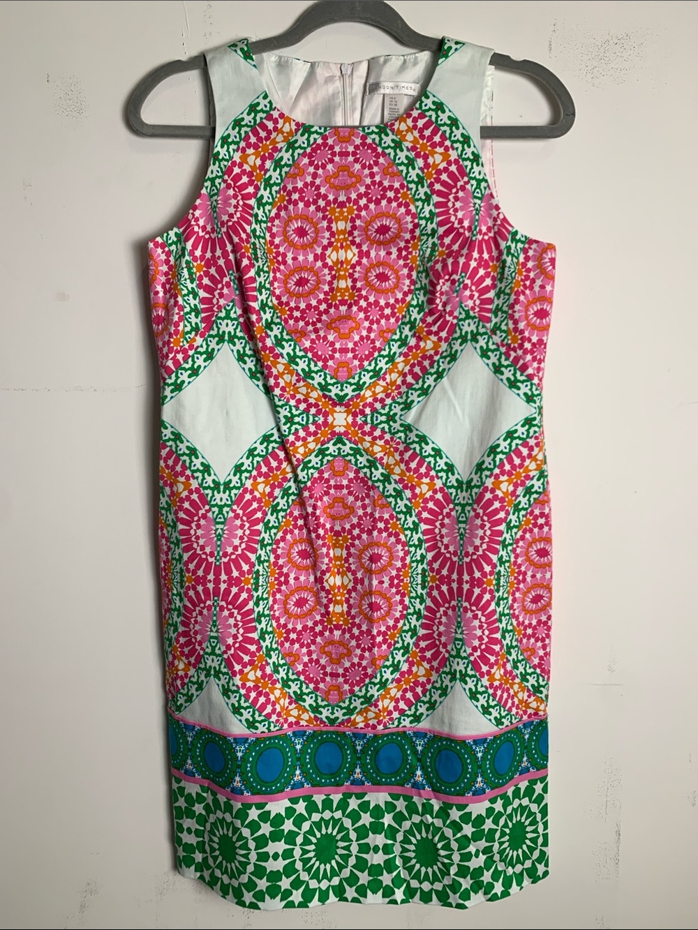 London Times Pink, Green & Teal Printed Sleeveless Midi Dress